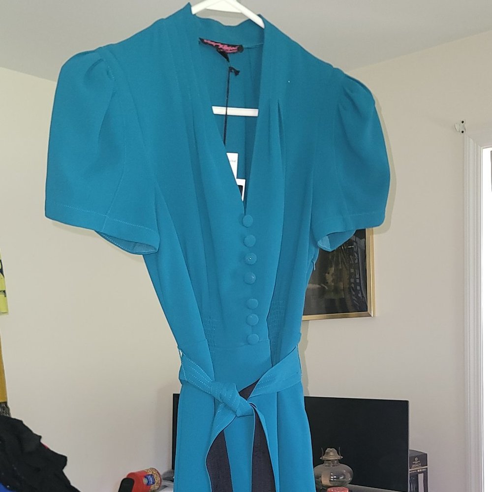 Betsey Johnson Teal Tea Length Dress NWT Size 4- Vintage inspired